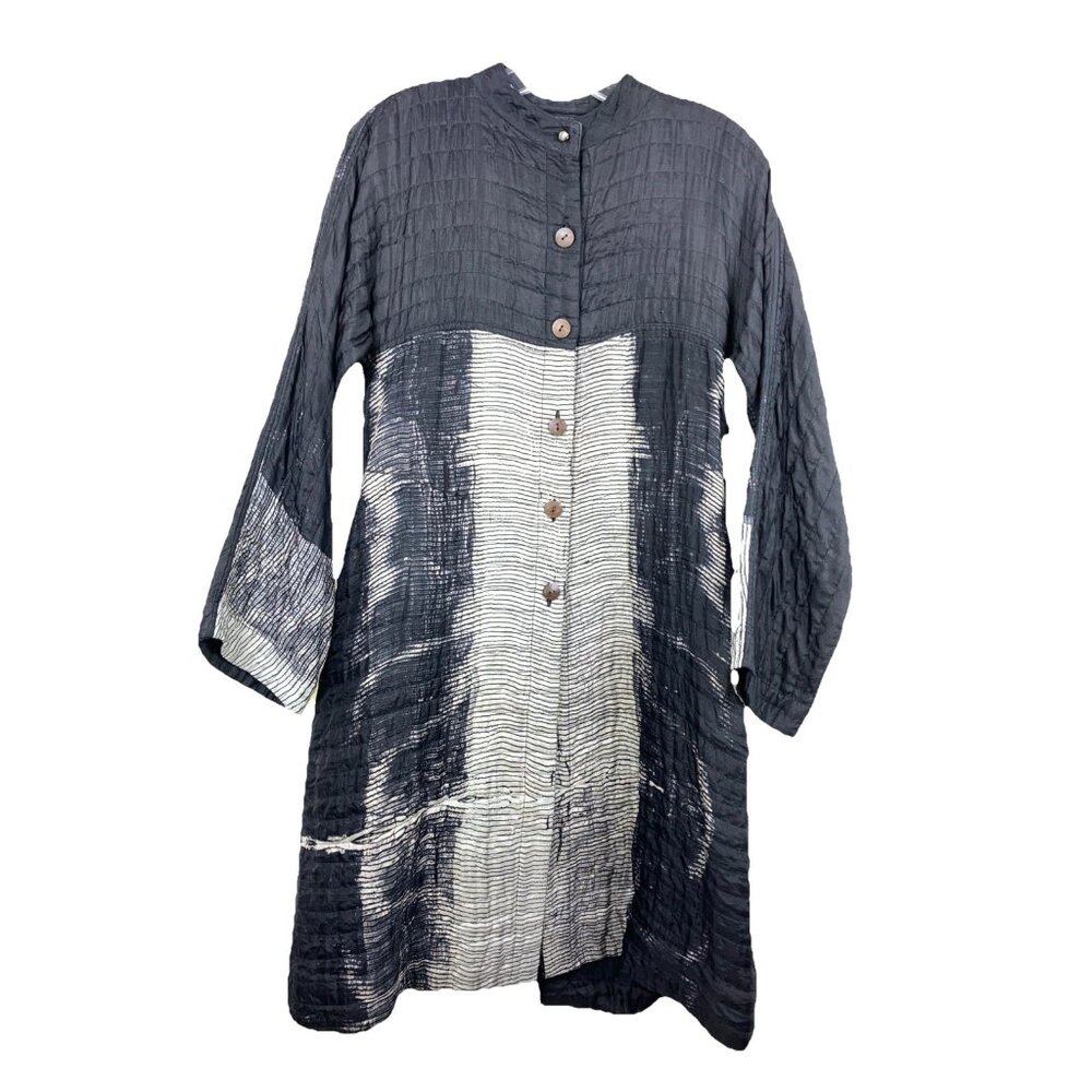 S Vint Neeru Kumar Lagenlook Hand Quilted Silk Coat Duster Art To Wear Mandarin